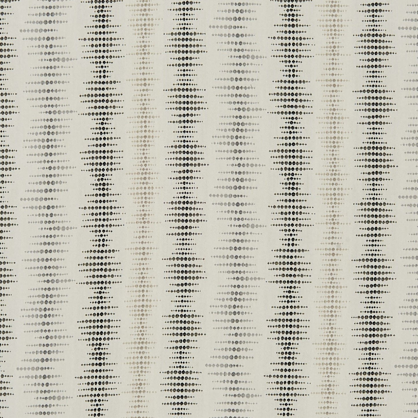 Neutral fabric with vertical dotted zigzag stripes in black, gray and taupe on ivory; modern geometric upholstery textile.