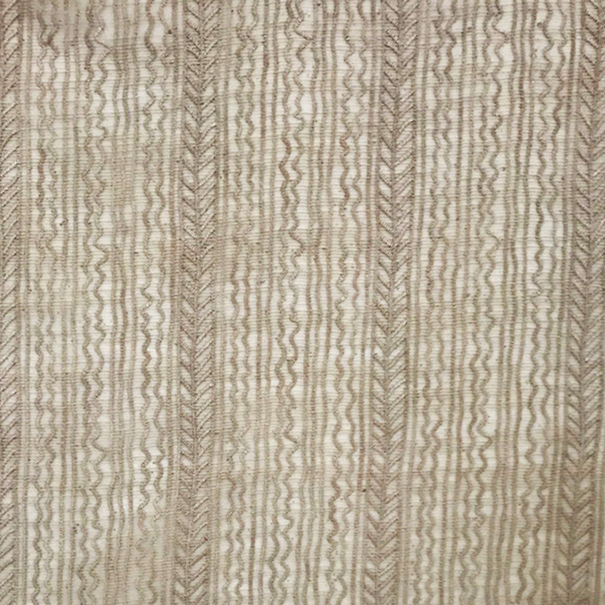 Beige woven fabric with vertical tan wavy braided stripes and a textured surface.
