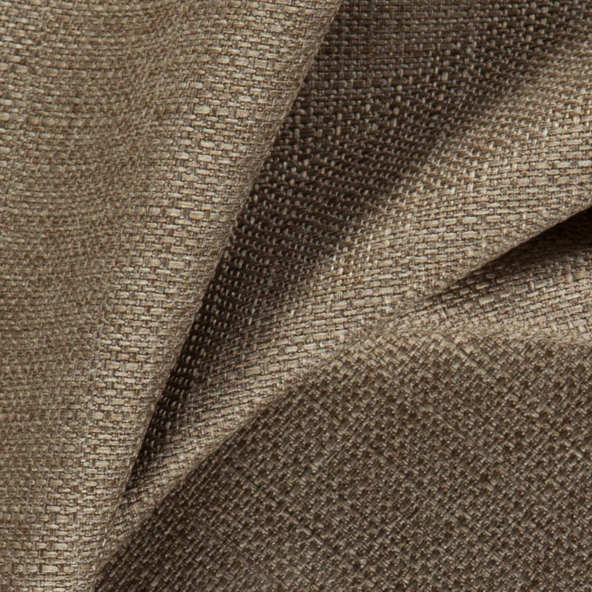 Brown textured woven fabric with a tight grid pattern, ideal for upholstery or tailored garments.