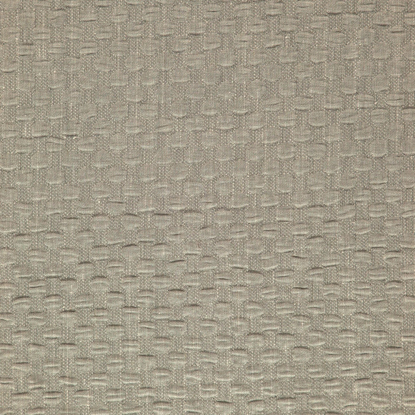 Taupe basket-weave textured upholstery fabric with subtle raised rectangular pattern, ideal for sofas and cushions.