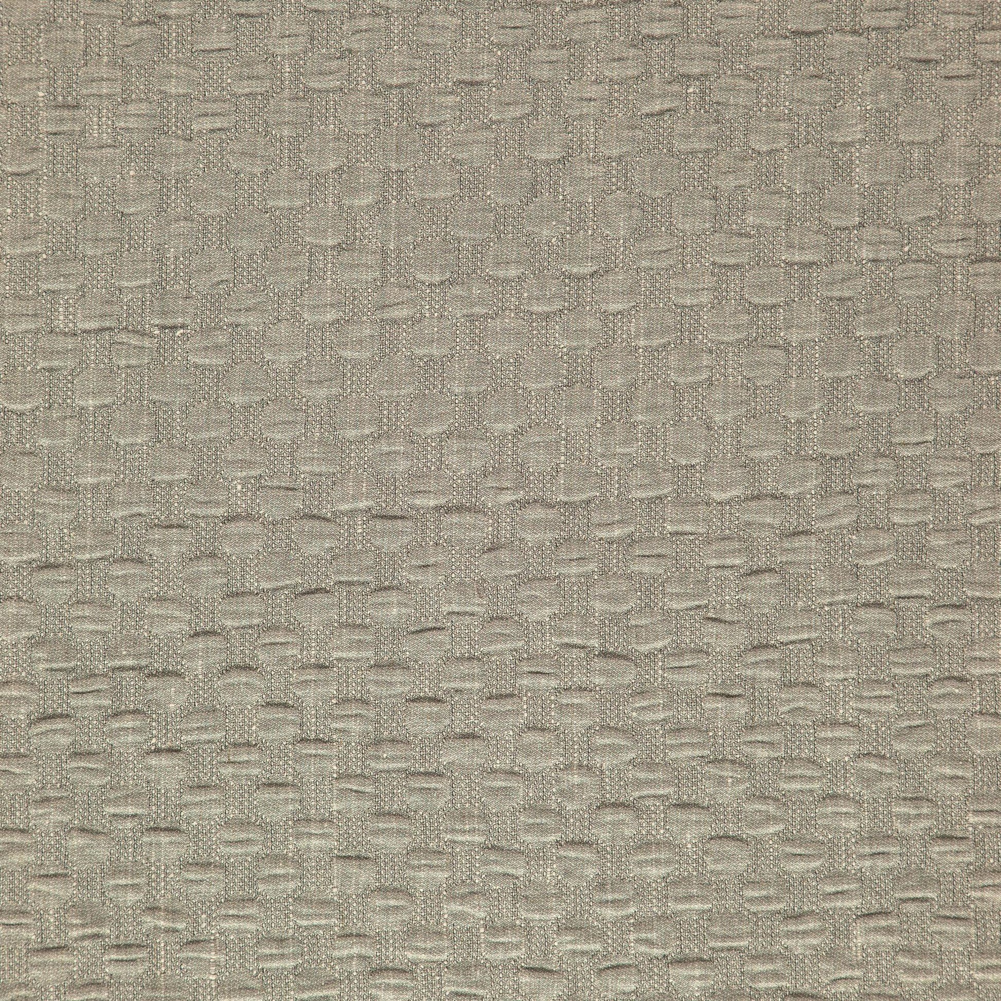 Taupe basket-weave textured upholstery fabric with subtle raised rectangular pattern, ideal for sofas and cushions.