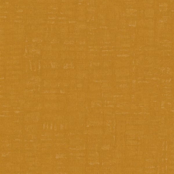 Gold linen-effect textured wallpaper swatch with subtle white flecks.