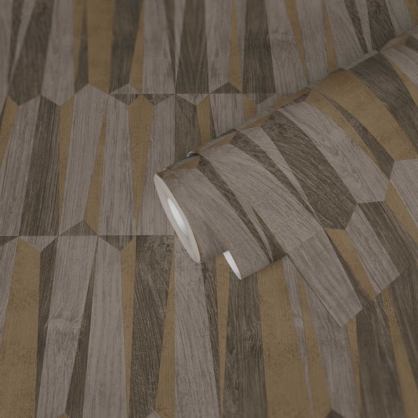 Galerie Wallcoverings Fusion Geo Point Wood Effect Motif Galerie Wallcoverings  Bronze, Brown   - FS72017
