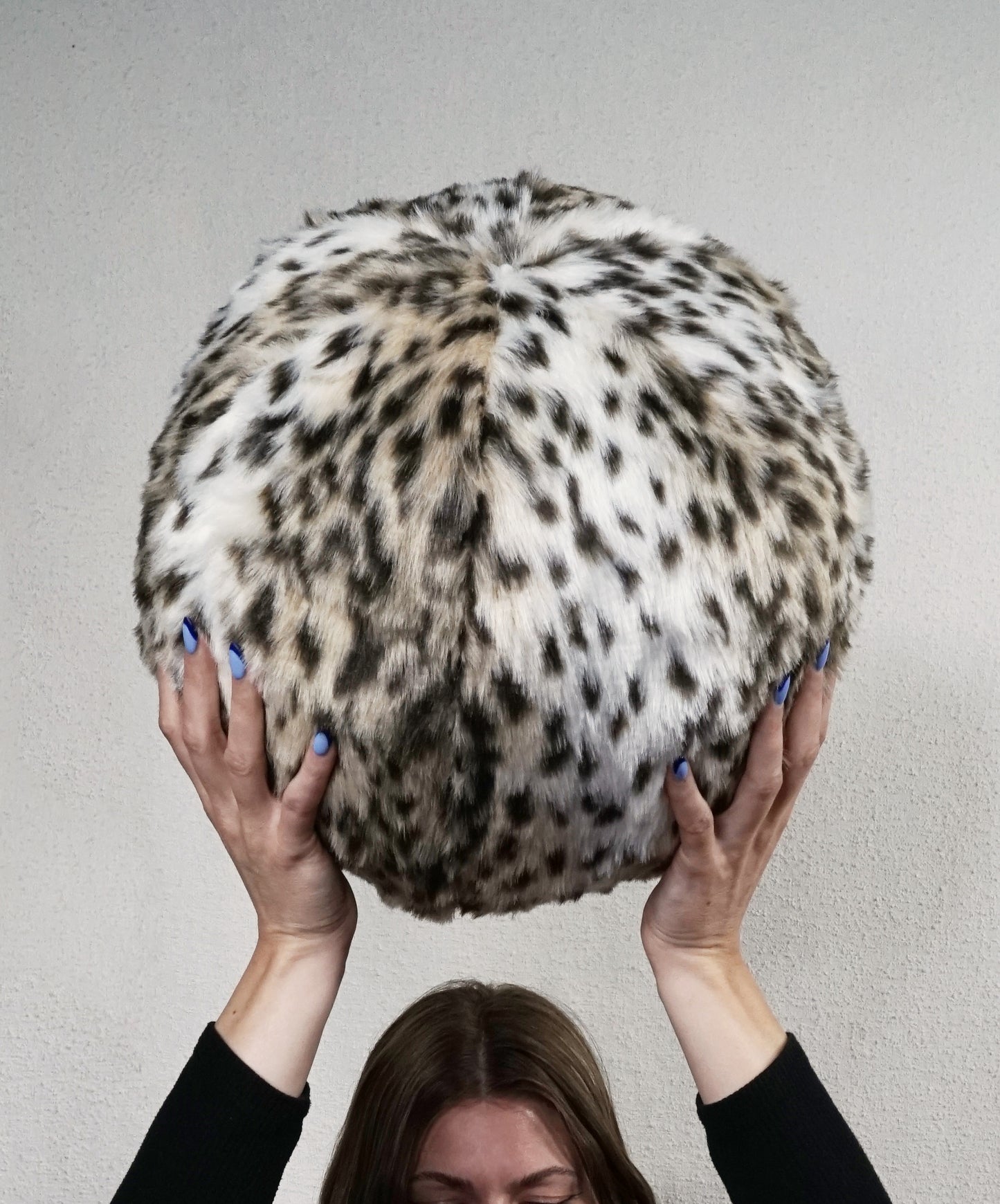 D.V. KAP HOME   12" x 12" Fur Ball Pillow - Ocelot Faux Fur, Animal    - 4065-O-1212