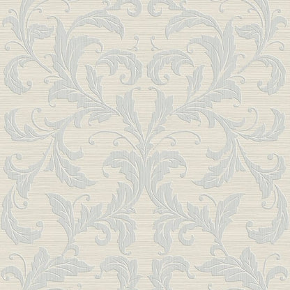 Silver Grey wallpaper with a linear damask pattern; decorative wall covering.