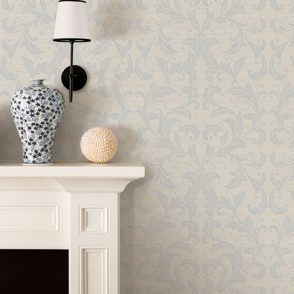 Silver-grey linear damask wallpaper