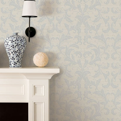 Silver-grey linear damask wallpaper