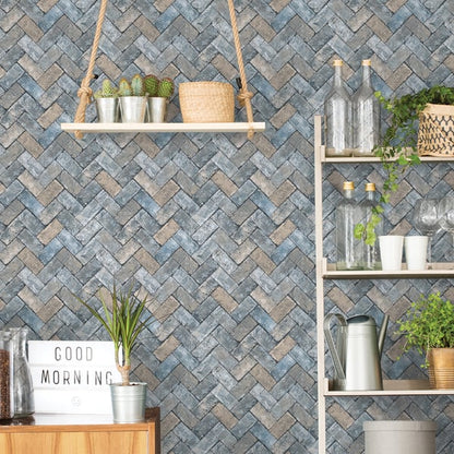 Galerie Wallcoverings Just Kitchens Herringbone Brick Galerie Wallcoverings  Blue   - G45425