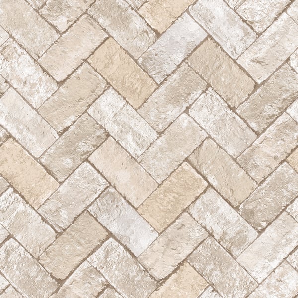 Beige and cream herringbone brick wallcovering pattern.
