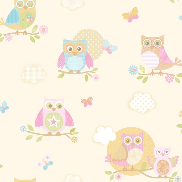 Galerie Wallcoverings Just 4 Kids 2 Owls and Butterflies Galerie Wallcoverings  Cream   - G56035