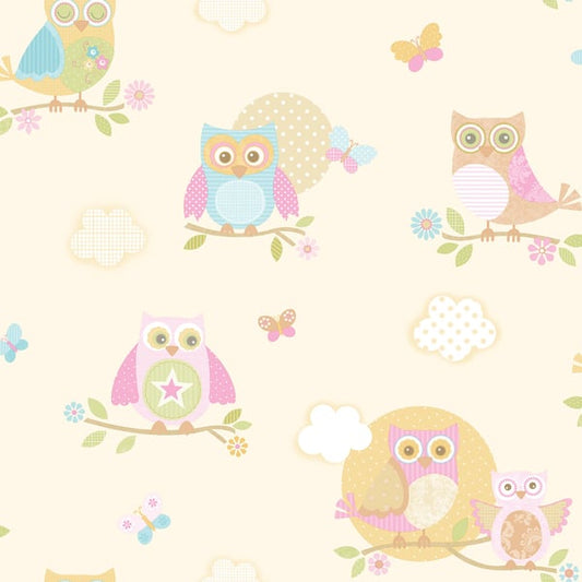 Galerie Wallcoverings Just 4 Kids 2 Owls and Butterflies Galerie Wallcoverings  Cream   - G56035