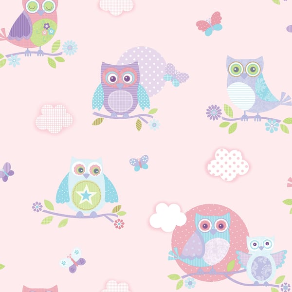 Galerie Wallcoverings Just 4 Kids 2 Owls and Butterflies Galerie Wallcoverings  Pink   - G56036