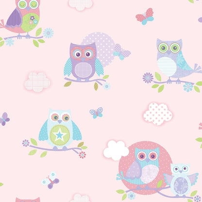 Galerie Wallcoverings Just 4 Kids 2 Owls and Butterflies Galerie Wallcoverings  Pink   - G56036
