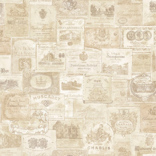 Galerie Wallcoverings Nostalgie Wine Labels Galerie Wallcoverings  Beige   - G56174