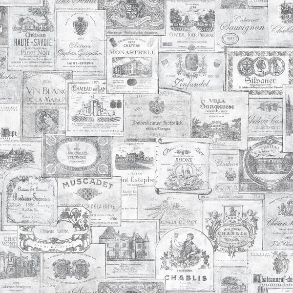 Galerie Wallcoverings Nostalgie Wine Labels Galerie Wallcoverings  Silver Grey   - G56175