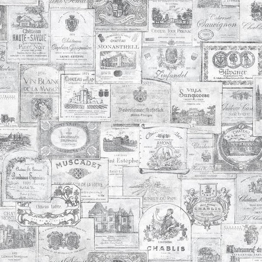 Galerie Wallcoverings Nostalgie Wine Labels Galerie Wallcoverings  Silver Grey   - G56175