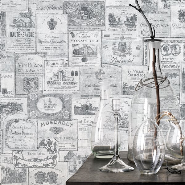 Galerie Wallcoverings Nostalgie Wine Labels Galerie Wallcoverings  Silver Grey   - G56175