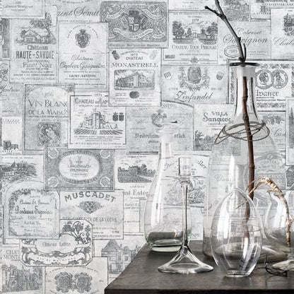 Galerie Wallcoverings Nostalgie Wine Labels Galerie Wallcoverings  Silver Grey   - G56175