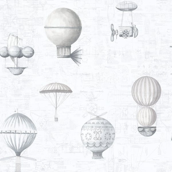 Galerie Wallcoverings Nostalgie Air Ships Galerie Wallcoverings  Silver Grey   - G56202