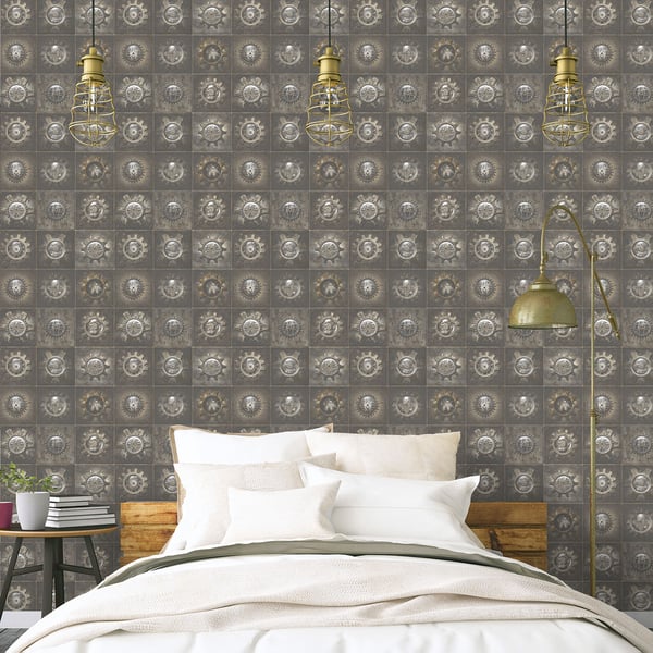 Galerie Wallcoverings Nostalgie Industrial Tiles Galerie Wallcoverings  Bronze, Brown   - G56229