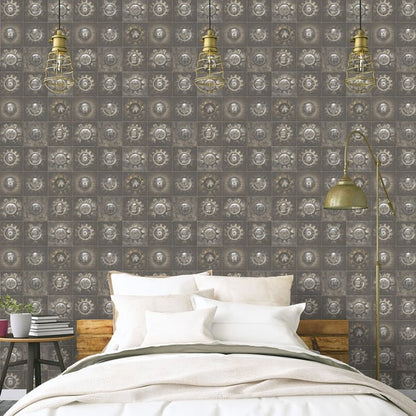 Galerie Wallcoverings Nostalgie Industrial Tiles Galerie Wallcoverings  Bronze, Brown   - G56229