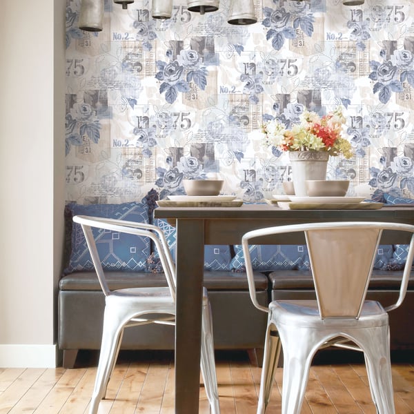 Galerie Wallcoverings Nordic Elements Floral Rose Galerie Wallcoverings  Blue   - G56264