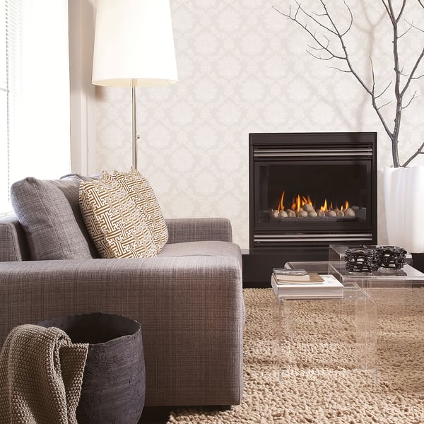 Cream damask wallpaper.