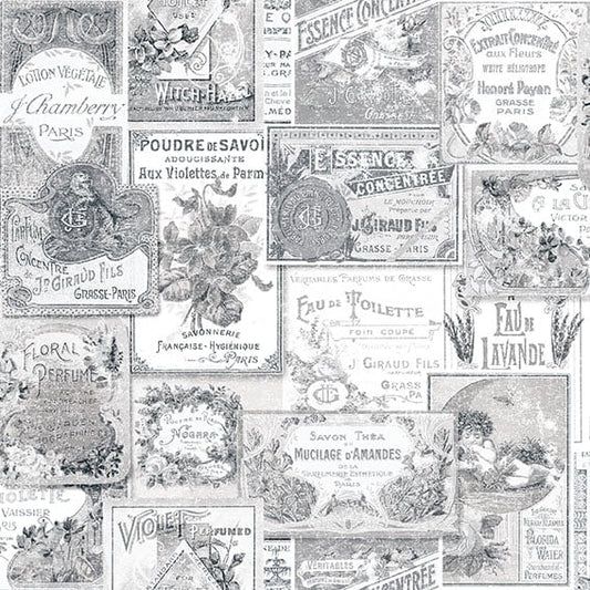 Galerie Wallcoverings Nostalgie Perfume Labels Galerie Wallcoverings  Silver Grey   - G56277