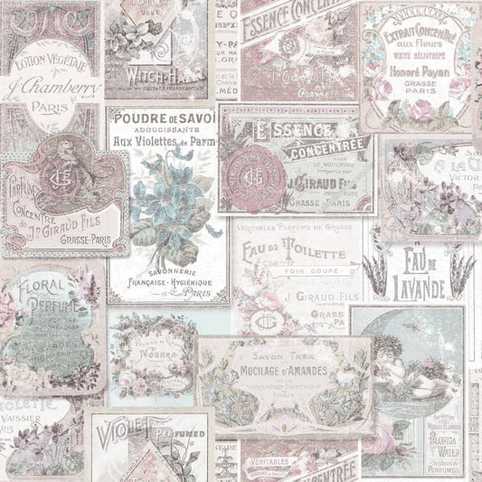 Galerie Wallcoverings Nostalgie Perfume Labels  Galerie Wallcoverings  Pink   - G56279