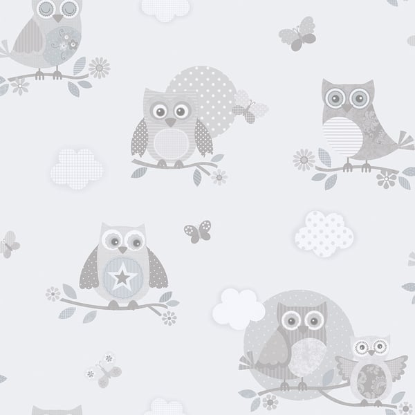 Galerie Wallcoverings Just 4 Kids 2 Owls and Butterflies Galerie Wallcoverings  Silver Grey   - G56503
