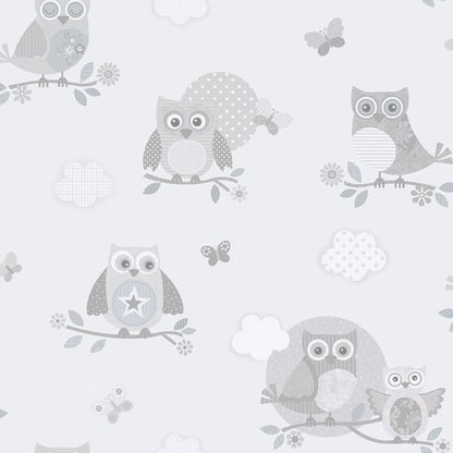 Galerie Wallcoverings Just 4 Kids 2 Owls and Butterflies Galerie Wallcoverings  Silver Grey   - G56503