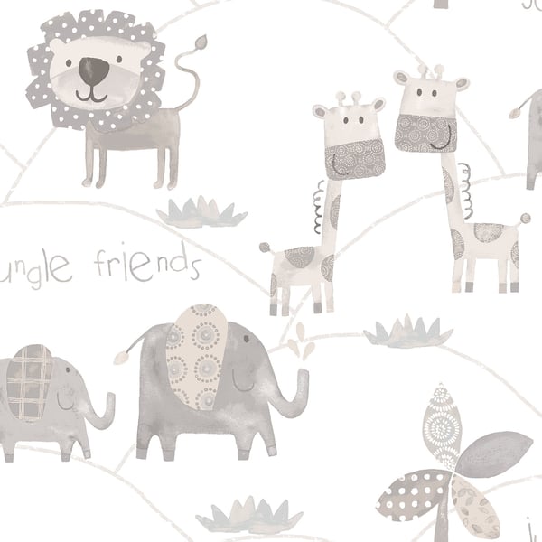 Galerie Wallcoverings Just 4 Kids 2 Jungle Friends Galerie Wallcoverings  Silver Grey   - G56505