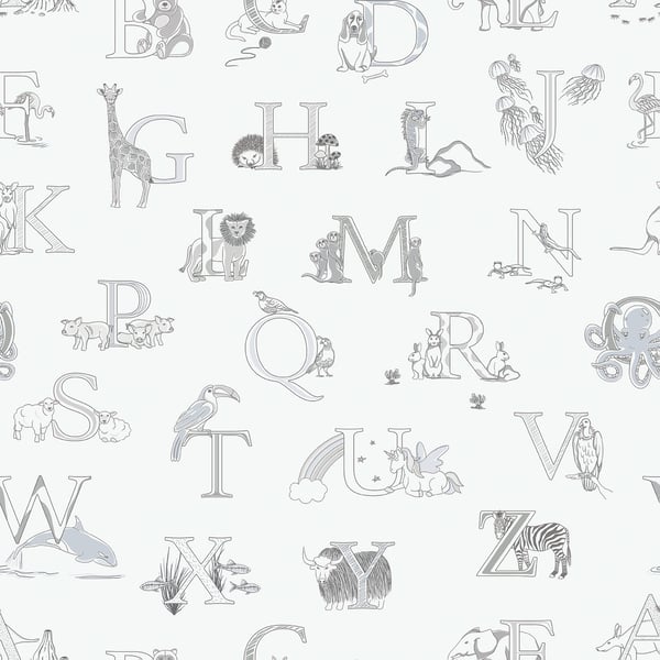 Galerie Wallcoverings Just 4 Kids 2 Alphabet Animals Galerie Wallcoverings  Silver Grey   - G56536