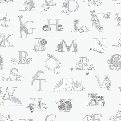 Galerie Wallcoverings Just 4 Kids 2 Alphabet Animals Galerie Wallcoverings  Silver Grey   - G56536