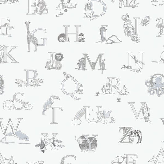 Galerie Wallcoverings Just 4 Kids 2 Alphabet Animals Galerie Wallcoverings  Silver Grey   - G56536