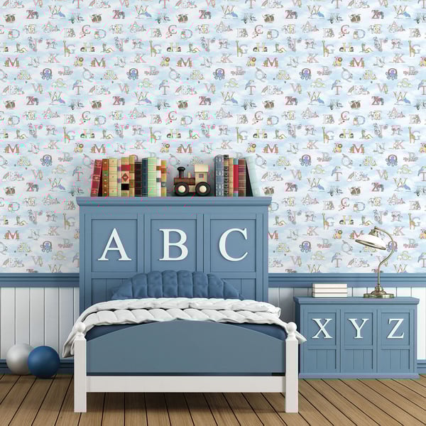 Galerie Wallcoverings Just 4 Kids 2 Alphabet Animals Galerie Wallcoverings  Blue   - G56537