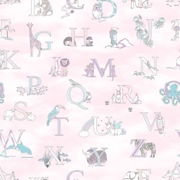 Galerie Wallcoverings Just 4 Kids 2 Alphabet Animals Galerie Wallcoverings  Pink   - G56538