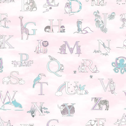 Galerie Wallcoverings Just 4 Kids 2 Alphabet Animals Galerie Wallcoverings  Pink   - G56538