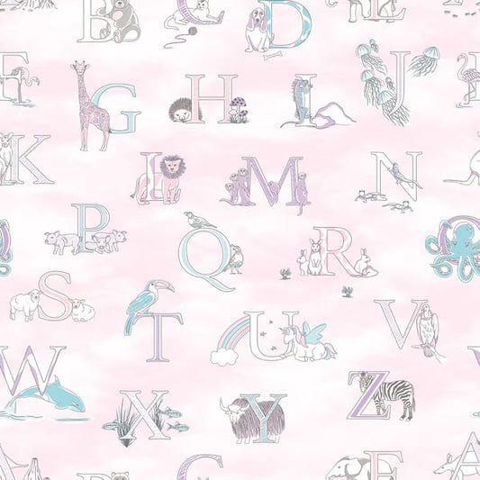 Galerie Wallcoverings Just 4 Kids 2 Alphabet Animals Galerie Wallcoverings  Pink   - G56538