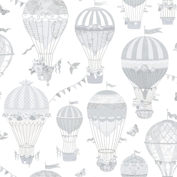 Galerie Wallcoverings Just 4 Kids 2 Hot Air Balloons Galerie Wallcoverings  Silver Grey   - G56542
