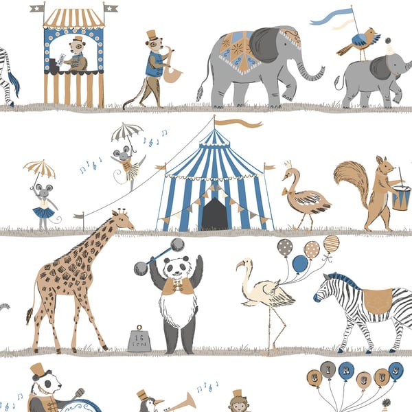 Galerie Wallcoverings Just 4 Kids 2 Circus Animals Galerie Wallcoverings  Blue   - G56546