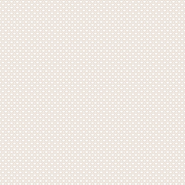 Gold wallcovering with a tiny scalloped shell motif in a repeating pattern.