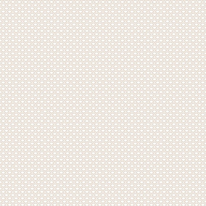 Gold wallcovering with a tiny scalloped shell motif in a repeating pattern.