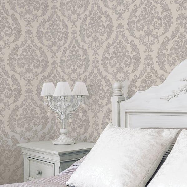 Galerie Wallcoverings Palazzo Silk Damask Galerie Wallcoverings  Silver Grey   - G67609