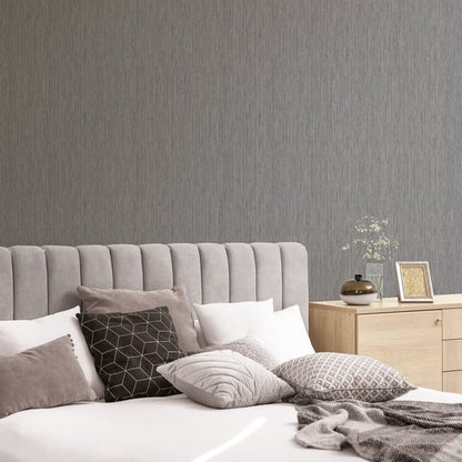 Metallic vertical-textile wallpaper from Special FX 2 collection: textured fabric-effect vinyl with fine shimmering lines and a raised surface, perfect for luxury feature walls in modern interiors.