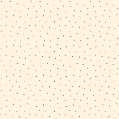 Cream wallpaper with tiny brown polka dot leaf motifs scattered on a pale background.