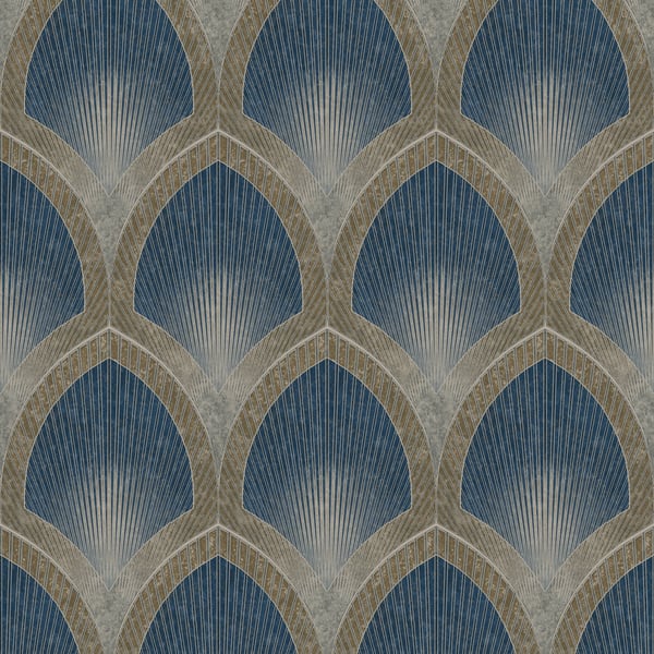 Galerie Wallcoverings Special Fx 2 Nouveau Scallop Galerie Wallcoverings  Blue   - G68083