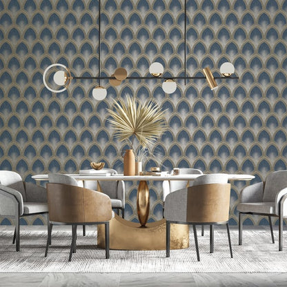 Galerie Wallcoverings Special Fx 2 Nouveau Scallop Galerie Wallcoverings  Blue   - G68083