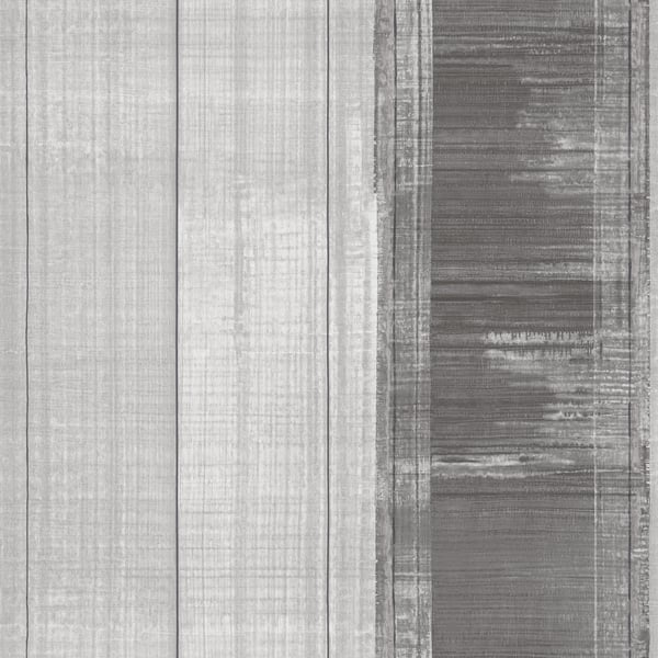Grey and black striped wallpaper with alternating light and dark stripes.