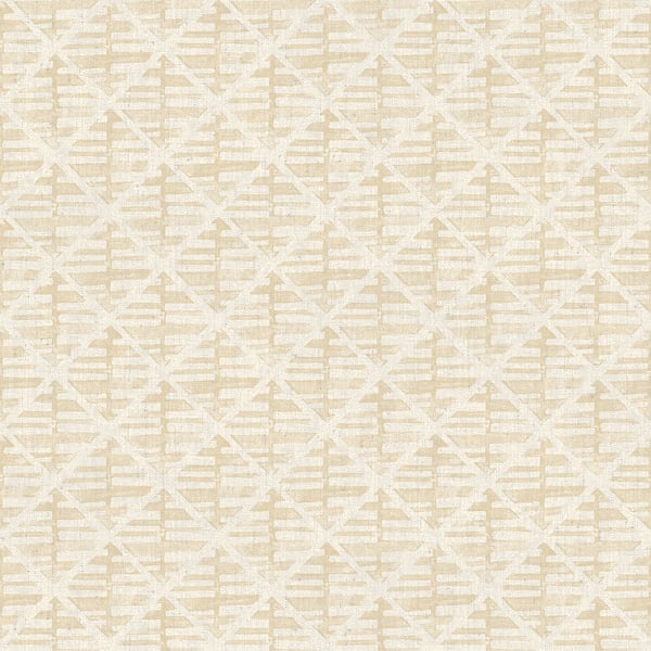 Beige wallpaper with a cream diamond lattice pattern; subtle, neutral wallcovering with a woven texture.